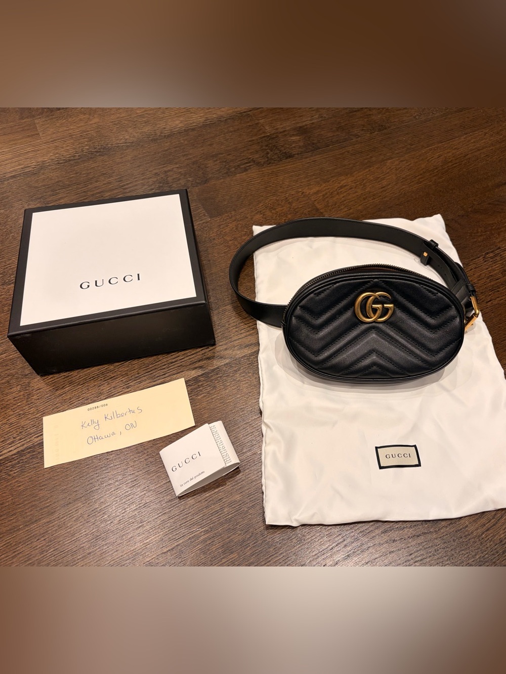 Gucci Black Quilted Leather GG Belt Bag with Gold Hardware